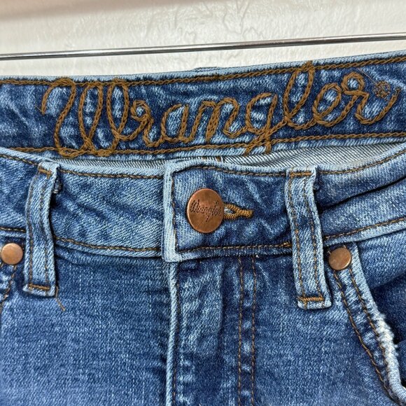 Wrangler Womens Trumpet Flare Jeans Blue Denim Flare High Rise Stretch Retro - Picture 5 of 6